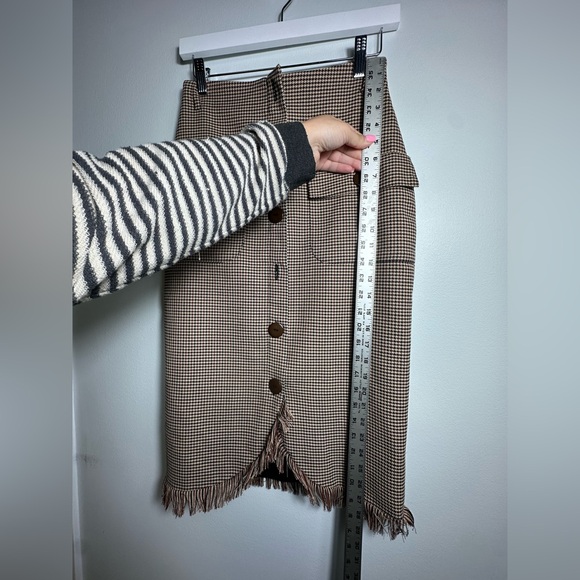 UTERGUE Houndstooth Midi Beown Skirt with front pockets Size XS - Picture 12 of 17